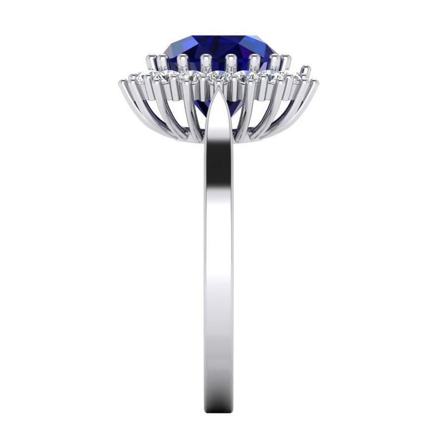 3.5 Ct Oval Shaped Ceylon Sapphire Round Diamond Ring White Gold 14K