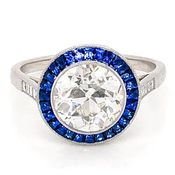 3.50 Carats Blue Sapphire Natural Earth Mined Diamond Ring Old Miner White Gold 14K