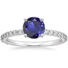 3.50 Carats Blue Sapphire Solitaire & Round Diamond Accents 4 Prong