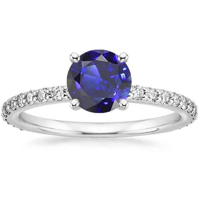 3.50 Carats Blue Sapphire Solitaire & Round Diamond Accents 4 Prong