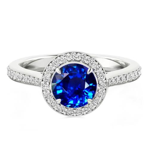 3.50 Carats Ceylon Sapphire And Diamonds Ring White Gold 14K