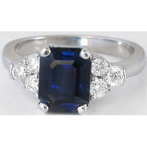 3.50 Carats Emerald Sri Lanka Sapphire Diamond Ring White Gold 14K