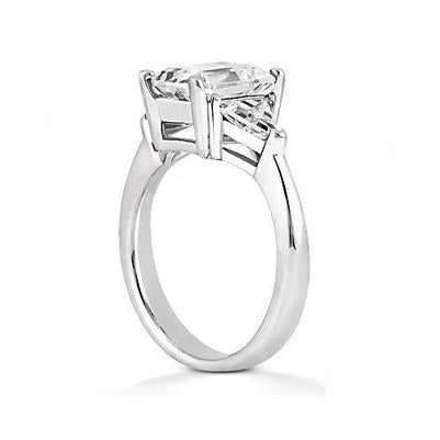 3.50 Carats Emerald & Trillion Cut Diamond Wedding Ring Three Stone