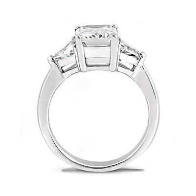 3.50 Carats Emerald & Trillion Cut Diamond Wedding Ring Three Stone