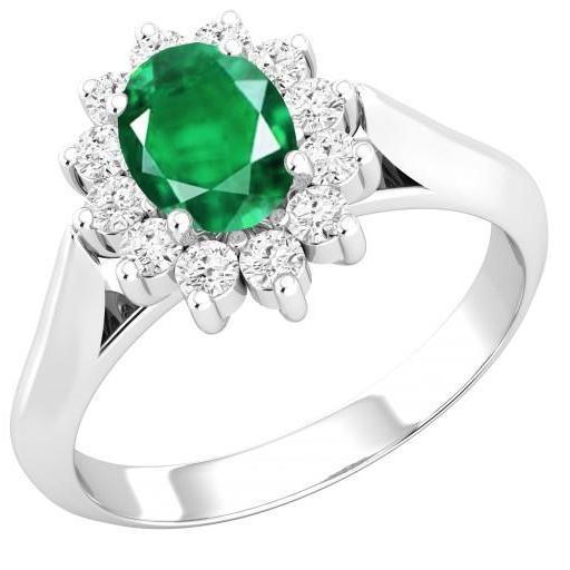 3.50 Carats Green Emerald With Diamonds Halo Ring White Gold 14K