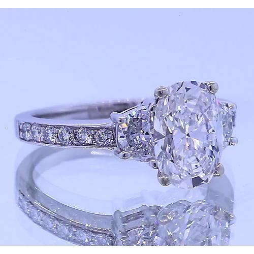 3.50 Carats Oval Diamond Anniversary Ring 3 Stone White Gold 14K