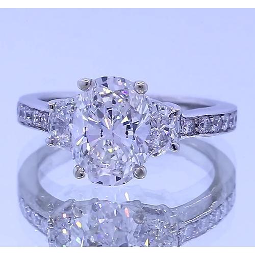 3.50 Carats Oval Diamond Anniversary Ring 3 Stone Style White Gold 14K
