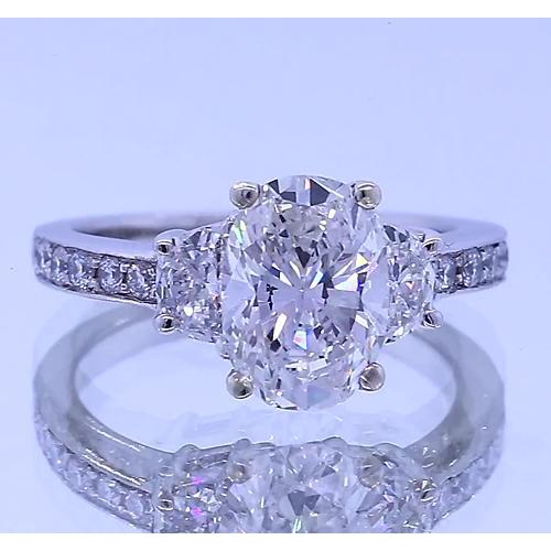 3.50 Carats Oval Diamond Anniversary Ring 3 Stone Style White Gold 14K