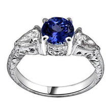 3.50 Carats Ring Round Tanzanite And Trillion Diamonds 3-Stone Jewelry
