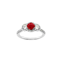 3.50 Carats Round Red Ruby Diamond 3 Stone Style Ring White Gold 14K