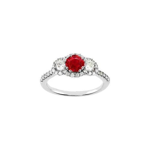 3.50 Carats Round Red Ruby Diamond 3 Stone Style Ring White Gold 14K