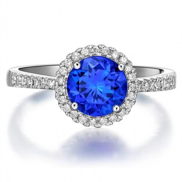 3.50 Carats Round Sri Lanka Sapphire Diamond Ring Jewelry