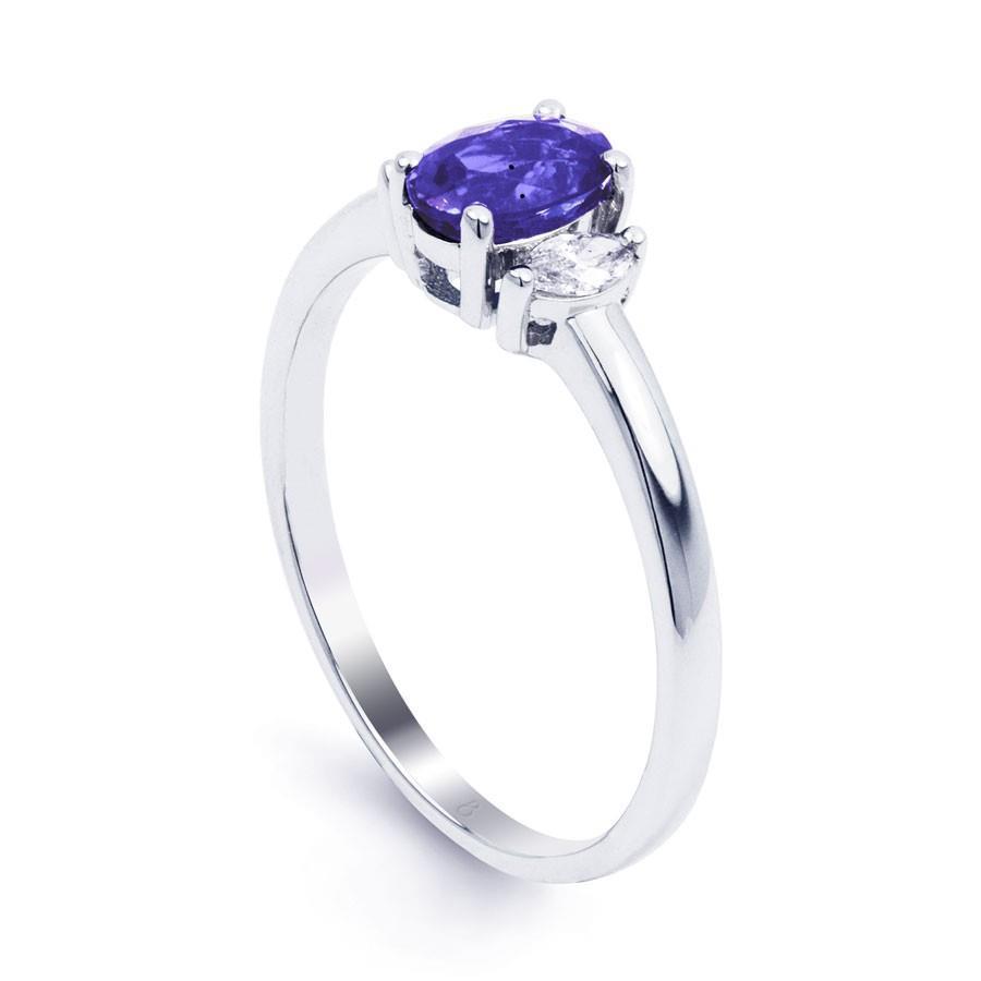 3.50 Carats Three Stone Tanzanite With Diamonds Ring White Gold 14K