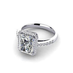 3.50 Ct Big Emerald And Round Cut Natural Earth Mined Diamonds Engagement Ring White Gold