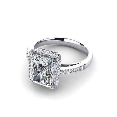 3.50 Ct Big Emerald And Round Cut Diamonds Engagement Ring White Gold
