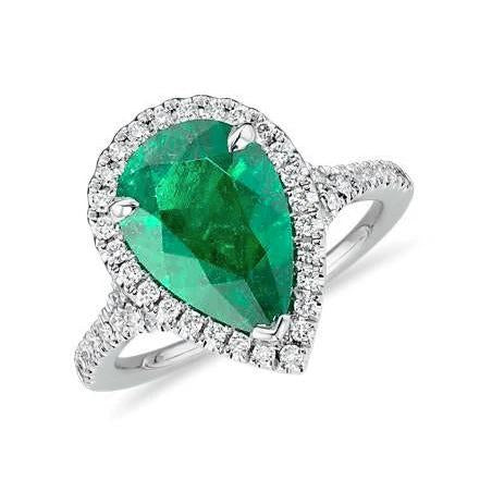 3.50 Ct Pear Cut Green Emerald And Diamond Wedding Ring