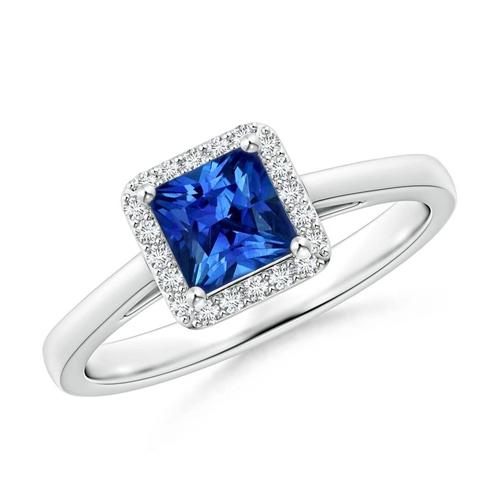 3.50 Ct Princess And Round Sri Lanka Sapphire Diamond Ring White Gold