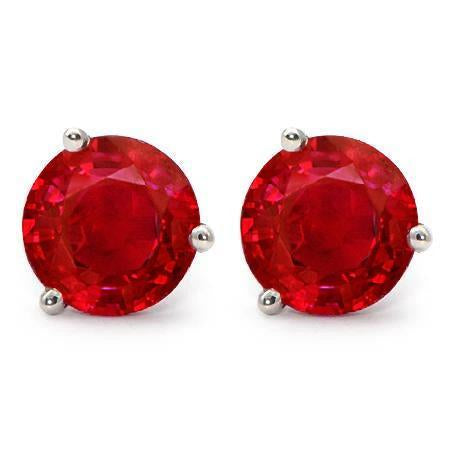 3.50 Ct Prong Set Red Round Cut Ruby Stud Earring White Gold 14K