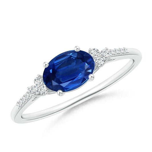 3.50 Ct Prong Set Sapphire And Diamonds Anniversary Ring White Gold