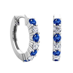 3.50 Ct Sri Lanka Sapphire Diamonds Lady Hoop Earrings White Gold 14K