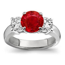 3.50 Ct. 3 Stone Ruby And Diamonds Ring White Gold Prong Set
