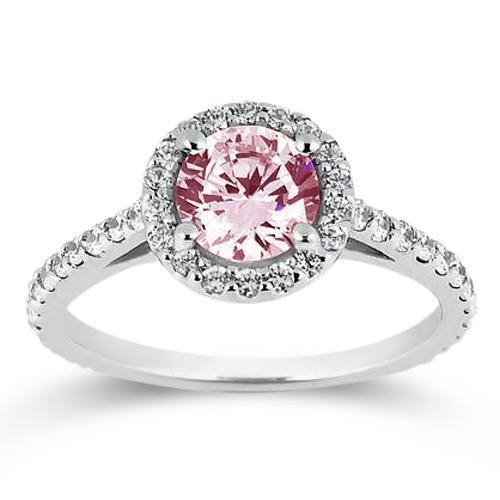 3.51 Ct Pink Sapphire & White Round Diamonds Wedding Ring Gemstone