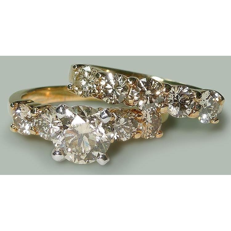 3.51 Ct Round Diamonds Engagement Ring Band Set Yellow Gold