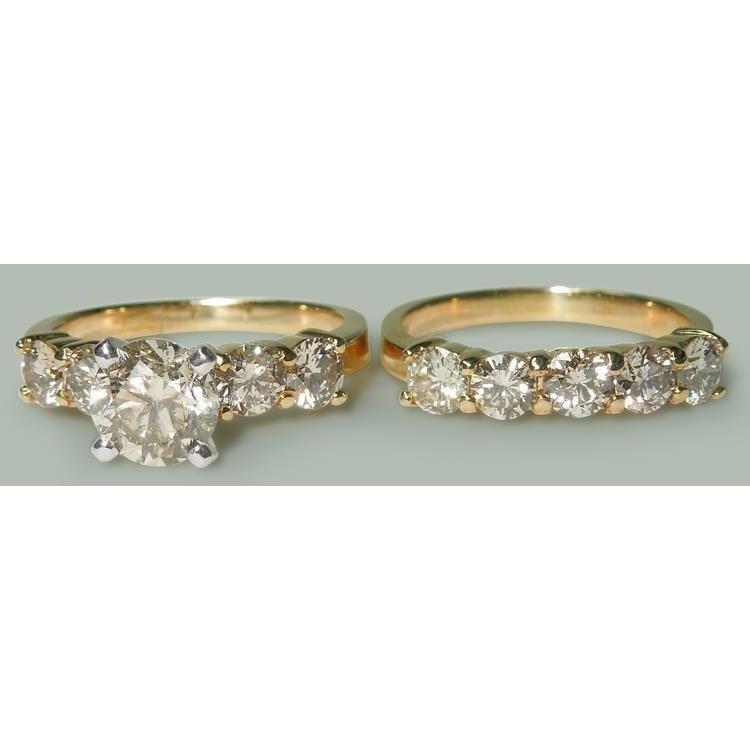 3.51 Ct Round Diamonds Engagement Ring Band Set Yellow Gold