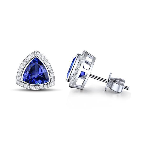 3.56 Carats Trillion Tanzanite With Diamonds Stud Earrings White Gold