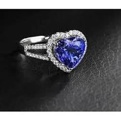 3.60 Carats Ceylon Blue Sapphire Diamond Ring White Gold 14K