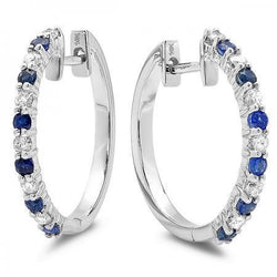 3.60 Ct Ceylon Sapphire And Diamond Hoop Earrings