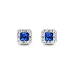 3.60 Ct Sri Lanka Sapphire & Natural Earth Mined Diamonds Ladies Stud Halo Earring WG 14K