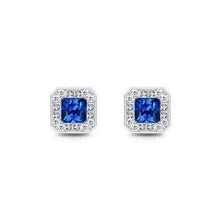 3.60 Ct Sri Lanka Sapphire & Diamonds Ladies Stud Halo Earring WG 14K