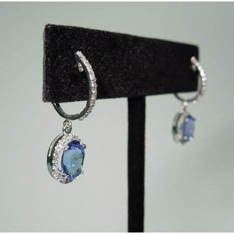 3.64 Carat Oval Tanzanite & Round Diamonds Dangle Hoop Earrings