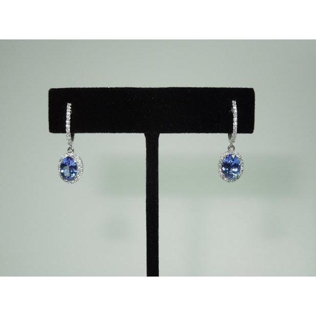 3.64 Carat Oval Tanzanite & Round Diamonds Dangle Hoop Earrings