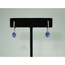 3.64 Carat Oval Tanzanite & Round Diamonds Dangle Hoop Earrings