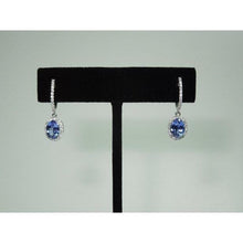 3.64 Ct Oval Ceylon Sapphire & Round Diamonds Dangle Hoop Earrings