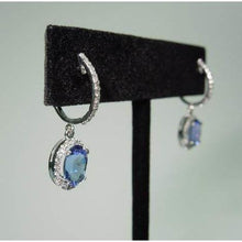 3.64 Ct Oval Ceylon Sapphire & Round Diamonds Dangle Hoop Earrings