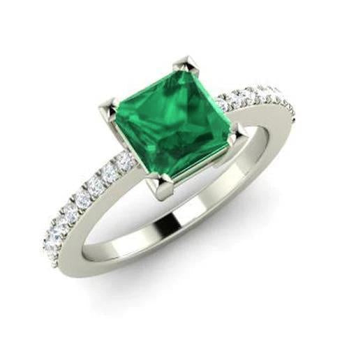 3.65 Ct Green Emerald With Diamond Ring White Gold 14K
