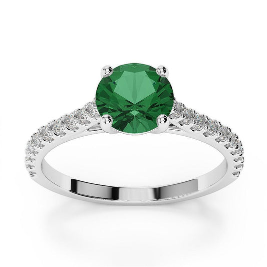 3.7 Ct Green Emerald With Diamond Wedding Ring 14K White Gold
