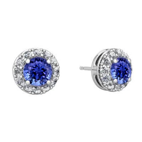 3.70 Carats Tanzanite And Diamonds Studs Earrings White Gold 14K