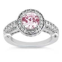 3.71 Carats Halo Pink Sapphire Solitaire With Accents Engagement Ring