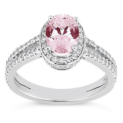 3.73 Ct Prong Setting Halo Pink Gemstone Oval Diamond Ring