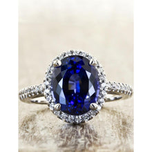 3.75 Carats Oval Ceylon Sapphire With Round Diamonds Engagement Ring