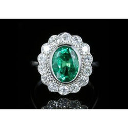 3.75 Carats Oval Green Emerald GIA With Natural Earth Mined Diamond Engagement Ring White Gold 14K