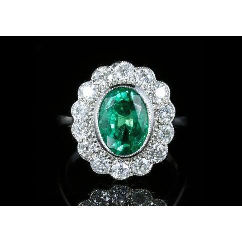 3.75 Carats Oval Emerald With Diamond Engagement Ring White Gold 14K