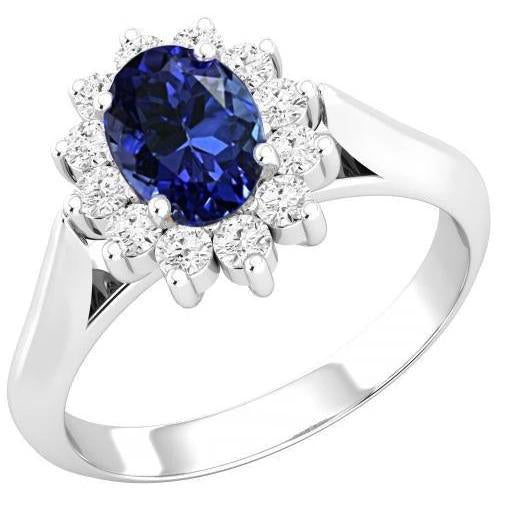 3.75 Carats Oval Tanzanite With Round Diamonds Ring White Gold 14K