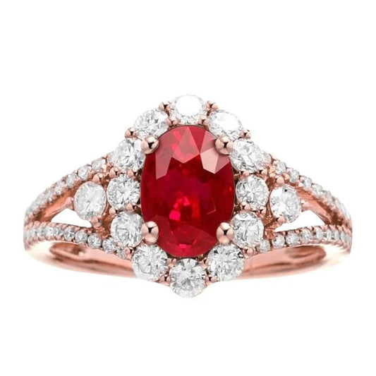 3.75 Carats Red Ruby And Diamond Wedding Ring Rose Gold 14K