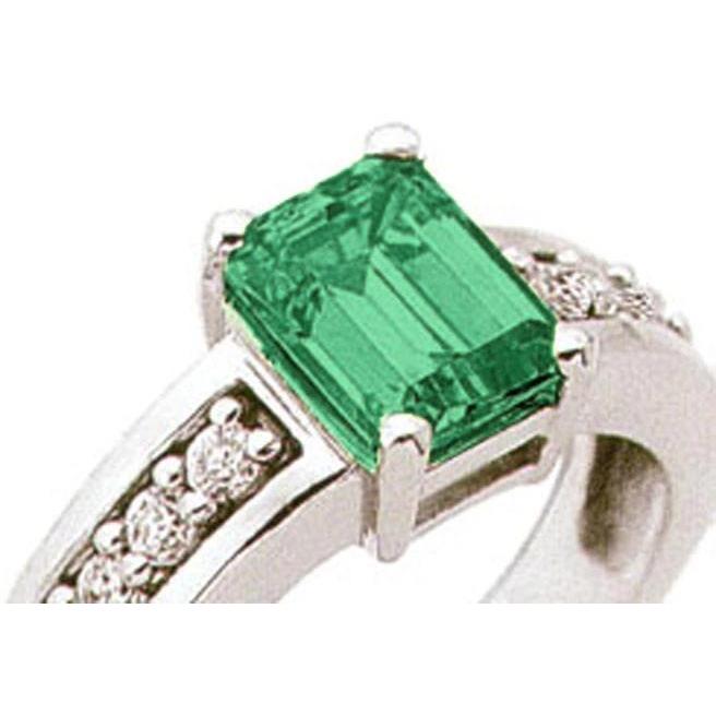 3.75 Ct Green Emerald And Diamond Ring Solitaire With Accents
