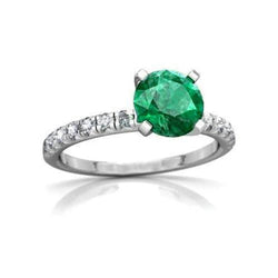 3.80 Carats Green Emerald And Diamonds Ring White Gold 14K
